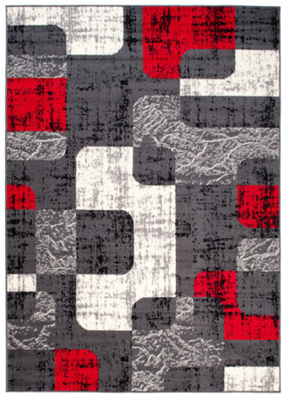 Vloerkleed Dream Grijs Wit Rood Meetkundige Figuren