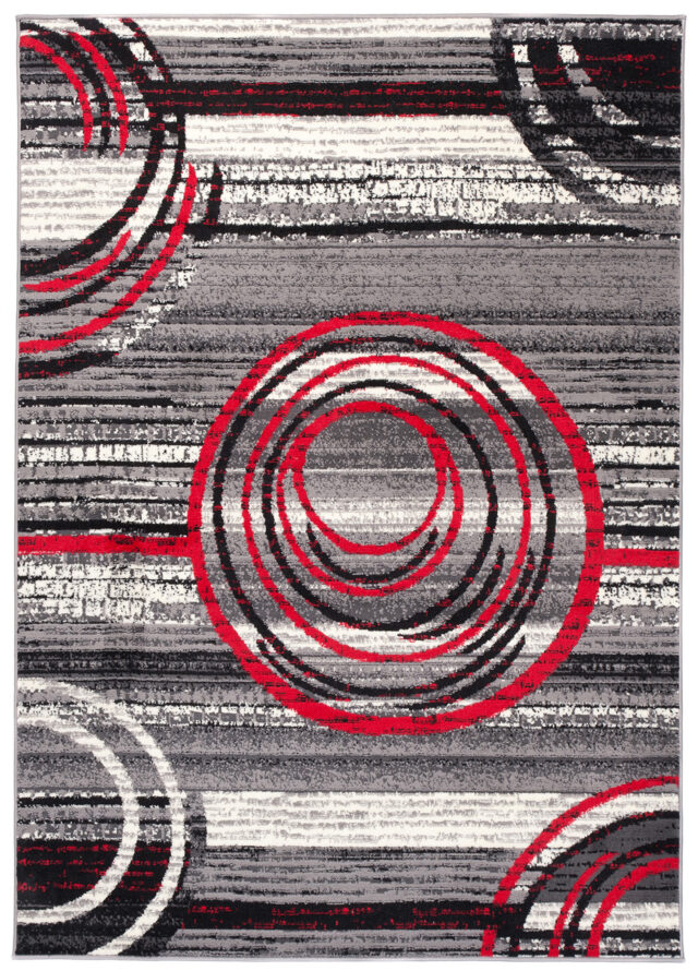 Vloerkleed Dream Grijs Rood Abstract Cirkels
