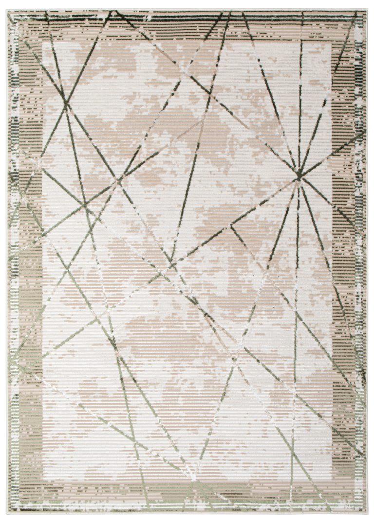 Vloerkleed Crystal Groen Beige Frame Geometrisch 3D Effect