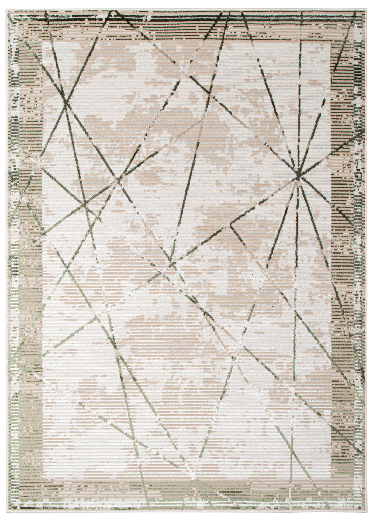 Vloerkleed Crystal Groen Beige Frame Geometrisch 3D Effect