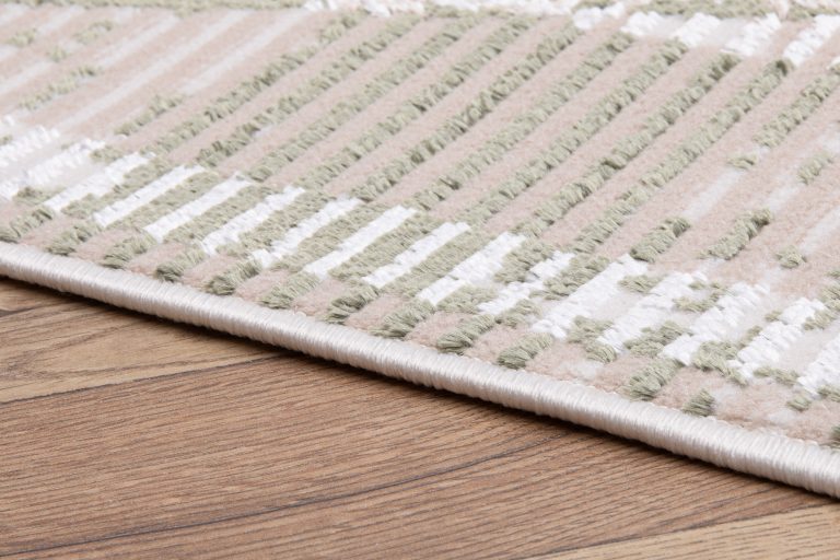 Vloerkleed Crystal Groen Beige Frame Geometrisch 3D Effect