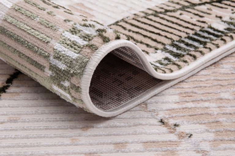 Vloerkleed Crystal Groen Beige Frame Geometrisch 3D Effect