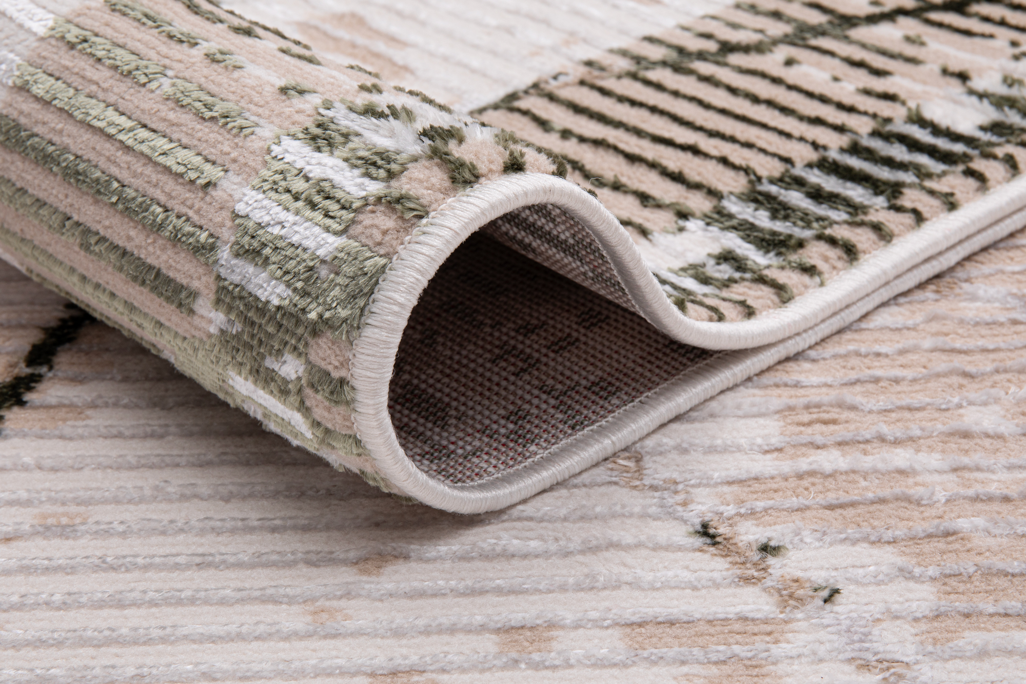 Vloerkleed Crystal Groen Beige Frame Geometrisch 3D Effect