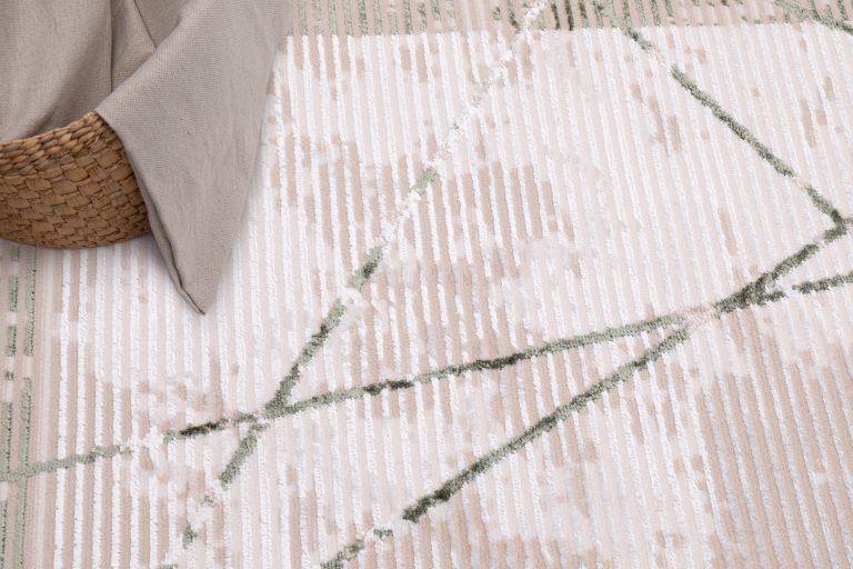 Vloerkleed Crystal Groen Beige Frame Geometrisch 3D Effect