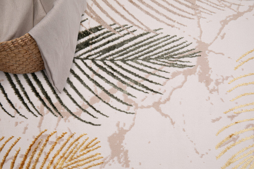 Vloerkleed Crystal Groen Goud Crème Bladeren 3D Effect