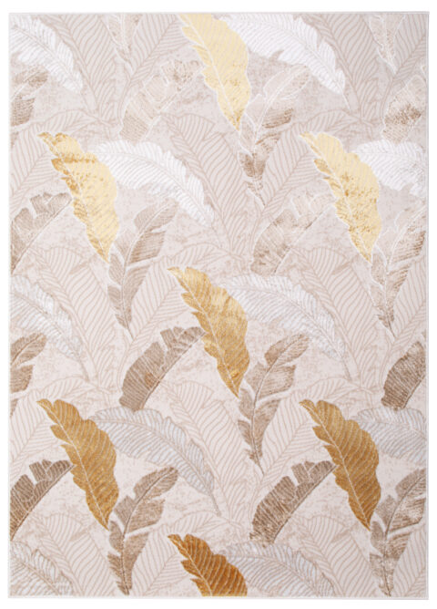 Vloerkleed Crystal Gold Bruin Beige Bladeren 3D Effect