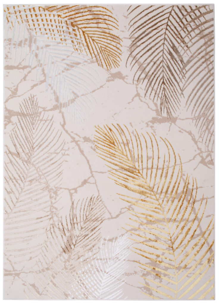 Vloerkleed Crystal Gold Bruin Creme Bladeren 3D Effect