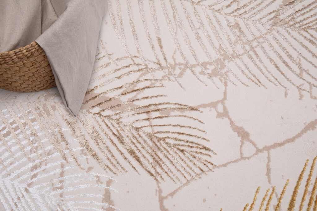 Vloerkleed Crystal Gold Bruin Creme Bladeren 3D Effect
