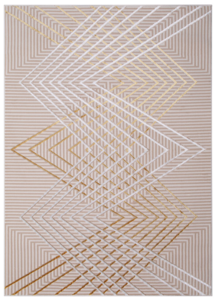 Vloerkleed Crystal Gold Beige ZigZag Geometrisch 3D Effect