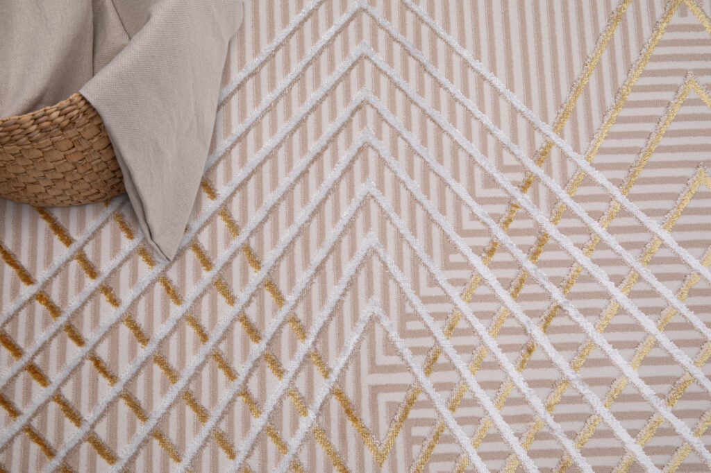 Vloerkleed Crystal Gold Beige ZigZag Geometrisch 3D Effect