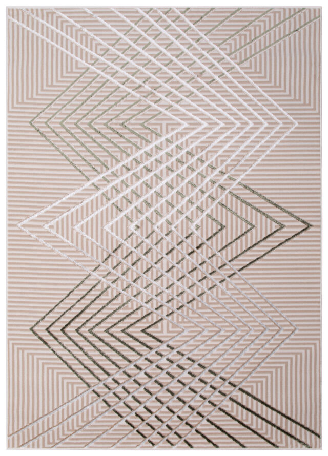 Vloerkleed Crystal Groen Beige ZigZag Geometrisch 3D Effect