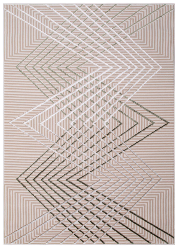 Vloerkleed Crystal Groen Beige ZigZag Geometrisch 3D Effect