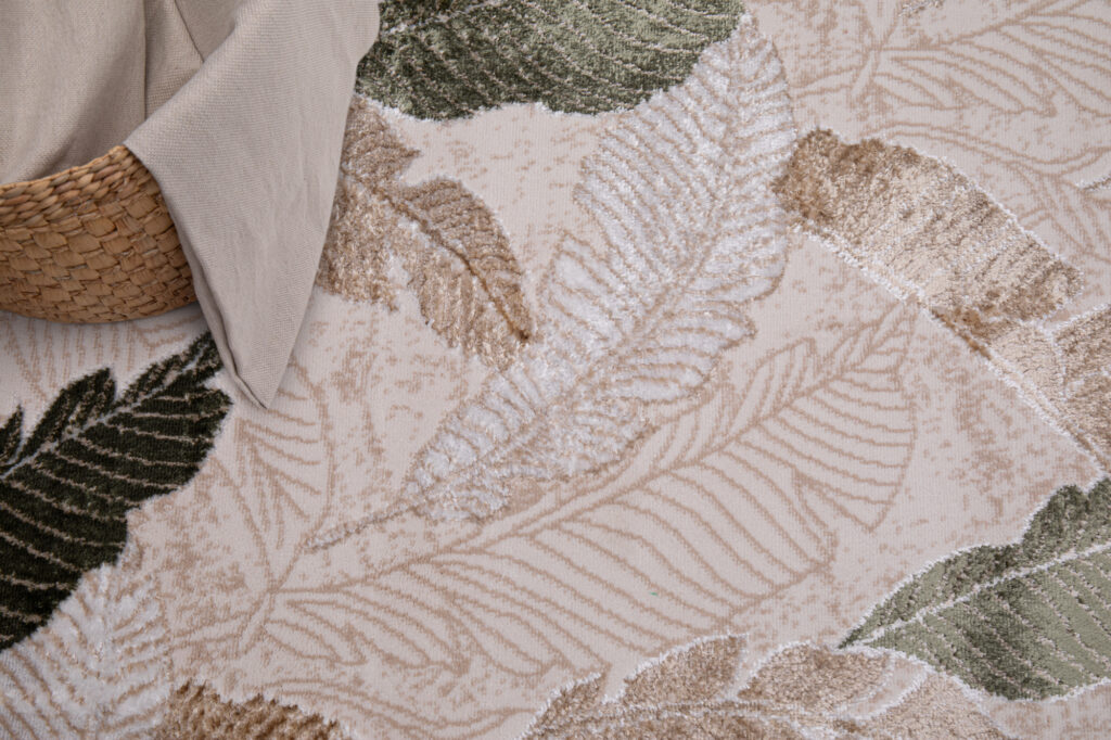 Vloerkleed Crystal Groen Bruin Beige Bladeren 3D Effect