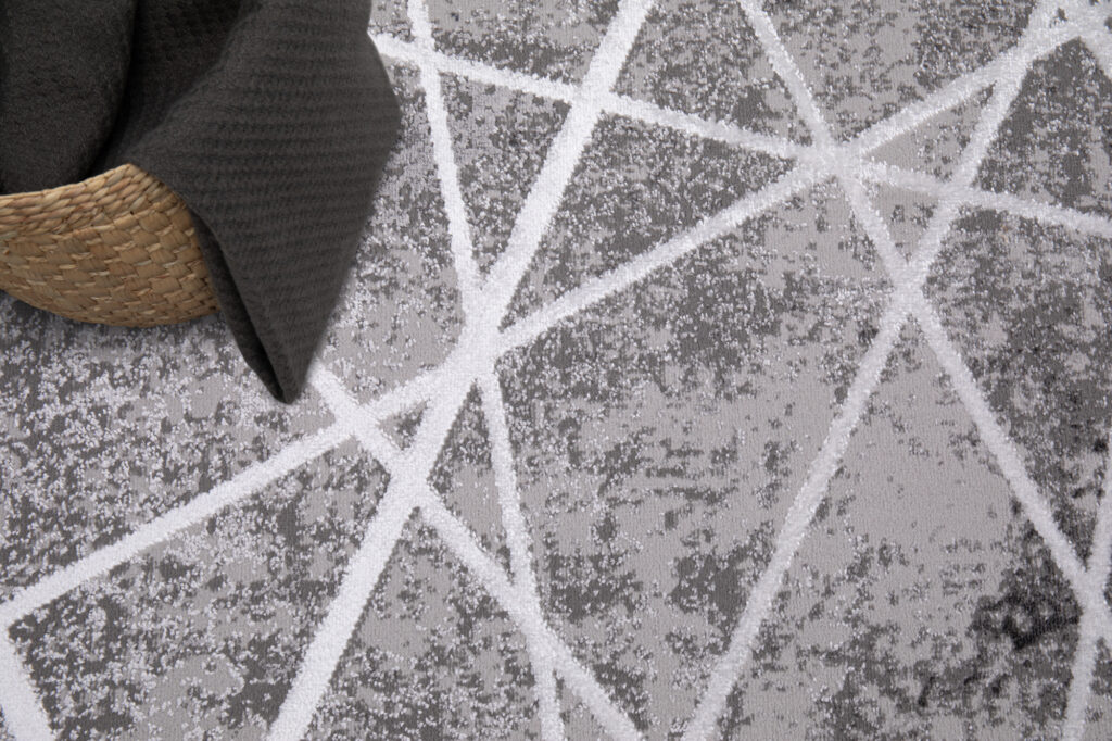 Vloerkleed Crystal Grijs Wit Geometrische lijnen 3D Effect