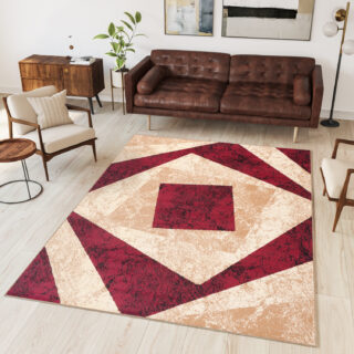 Vloerkleed Dream Geometrisch Creme Rood Vierkanten