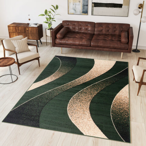 Vloerkleed Dream Modern Donkergroen Beige Golven