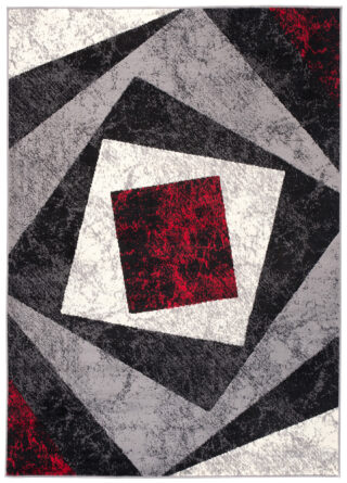 Vloerkleed Dream Geometrisch Grijs Rood Vierkanten