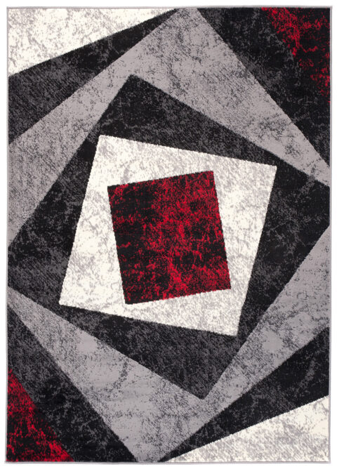 Vloerkleed Dream Geometrisch Grijs Rood Vierkanten