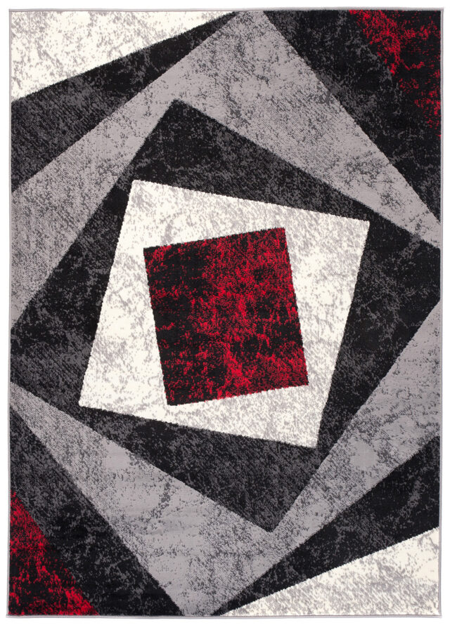 Vloerkleed Dream Geometrisch Grijs Rood Vierkanten