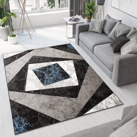 Vloerkleed Dream Geometrisch Grijs Blauw Vierkanten