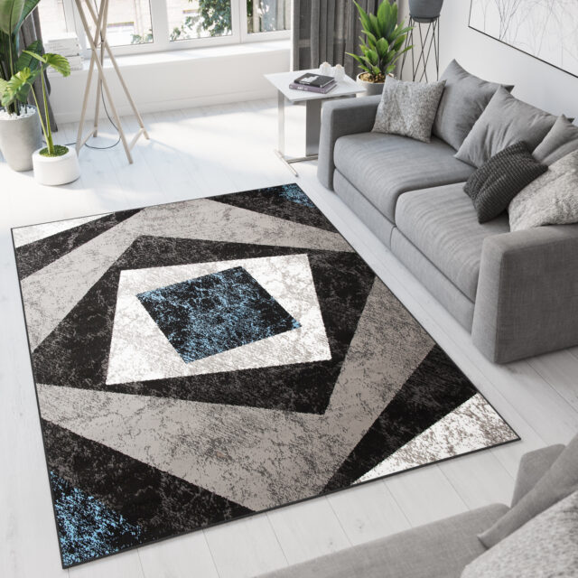 Vloerkleed Dream Geometrisch Grijs Blauw Vierkanten