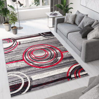 Vloerkleed Dream Grijs Rood Abstract Cirkels