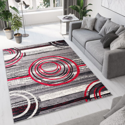 Vloerkleed Dream Grijs Rood Abstract Cirkels