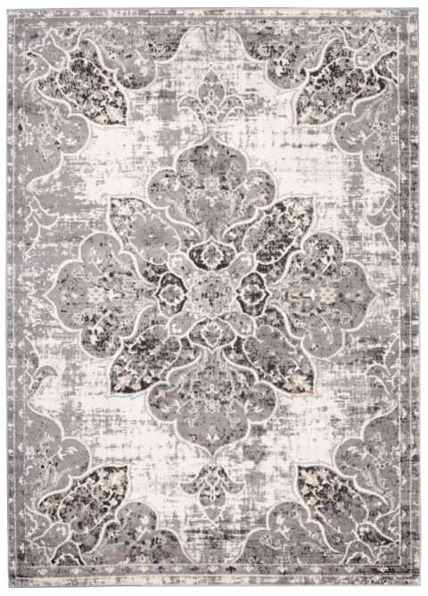 Vloerkleed Valley Grijs Vintage Gebloemd Rozet