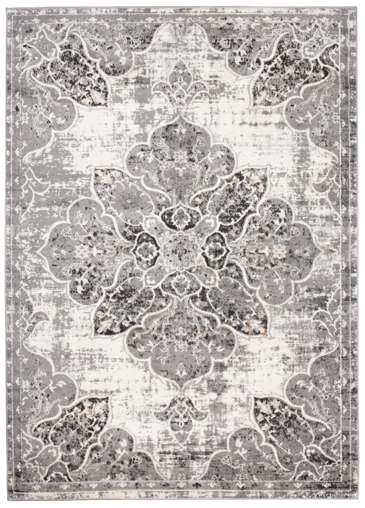 Vloerkleed Valley Grijs Vintage Gebloemd Rozet