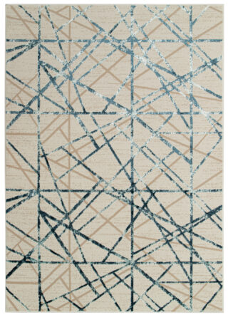 Vloerkleed Crystal Blue Beige Abstracte Lijnen 3D Effect
