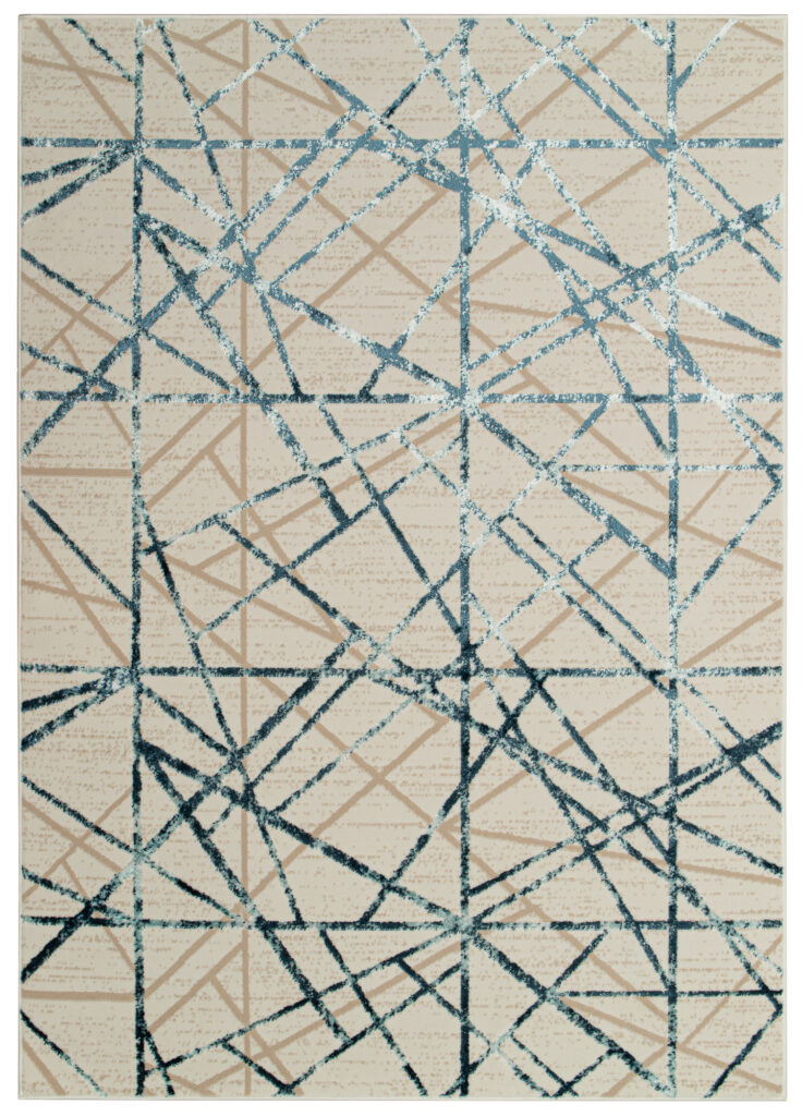 Vloerkleed Crystal Blue Beige Abstracte Lijnen 3D Effect