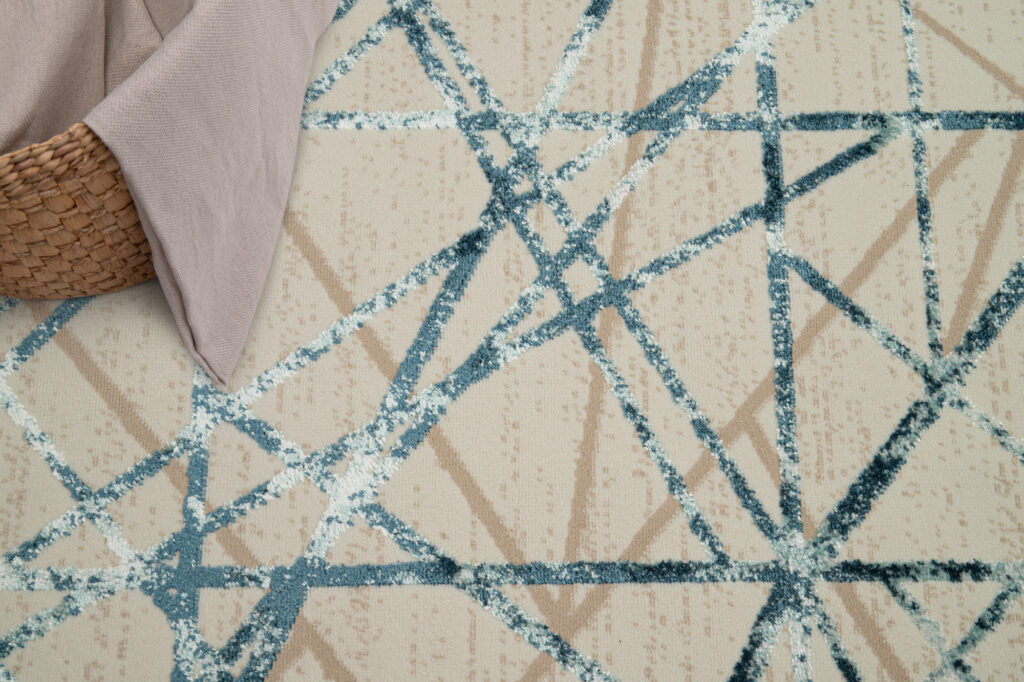 Vloerkleed Crystal Blue Beige Abstracte Lijnen 3D Effect