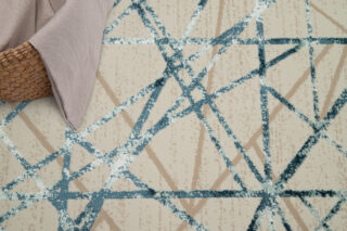 Vloerkleed Crystal Blue Beige Abstracte Lijnen 3D Effect