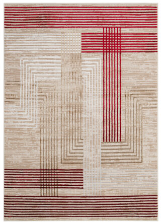 Vloerkleed Crystal Red Beige Cream Strepen 3D Effect