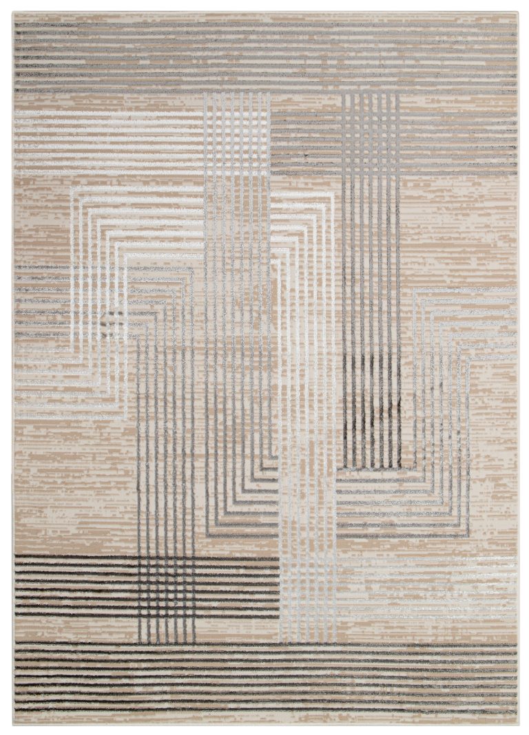 Vloerkleed Crystal Grijs Beige Crème Strepen 3D Effect