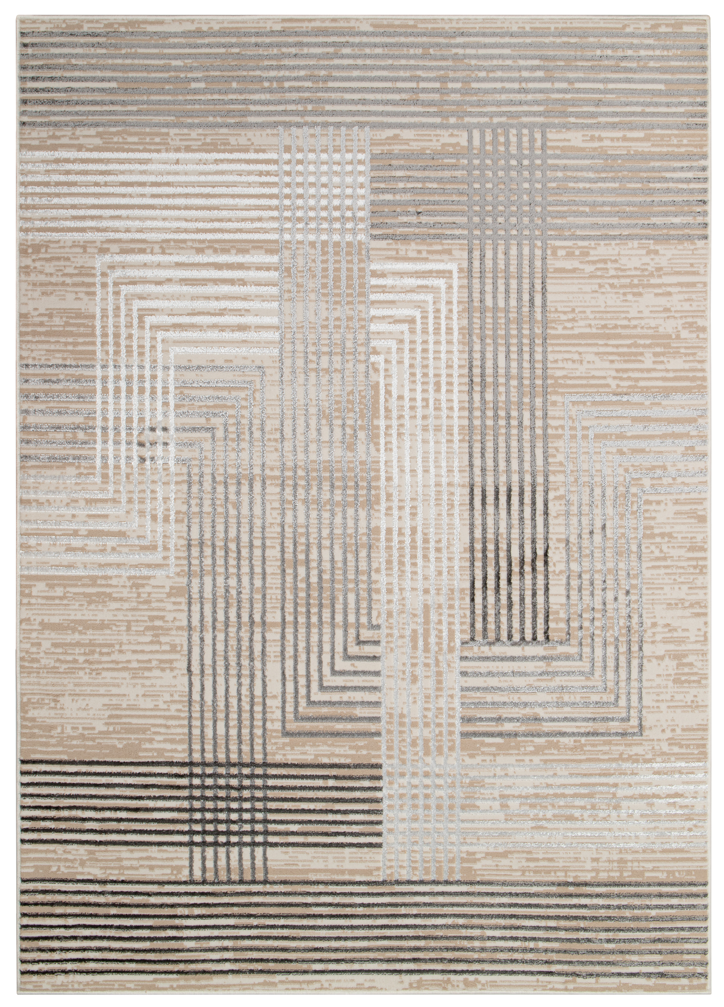 Vloerkleed Crystal Grijs Beige Crème Strepen 3D Effect