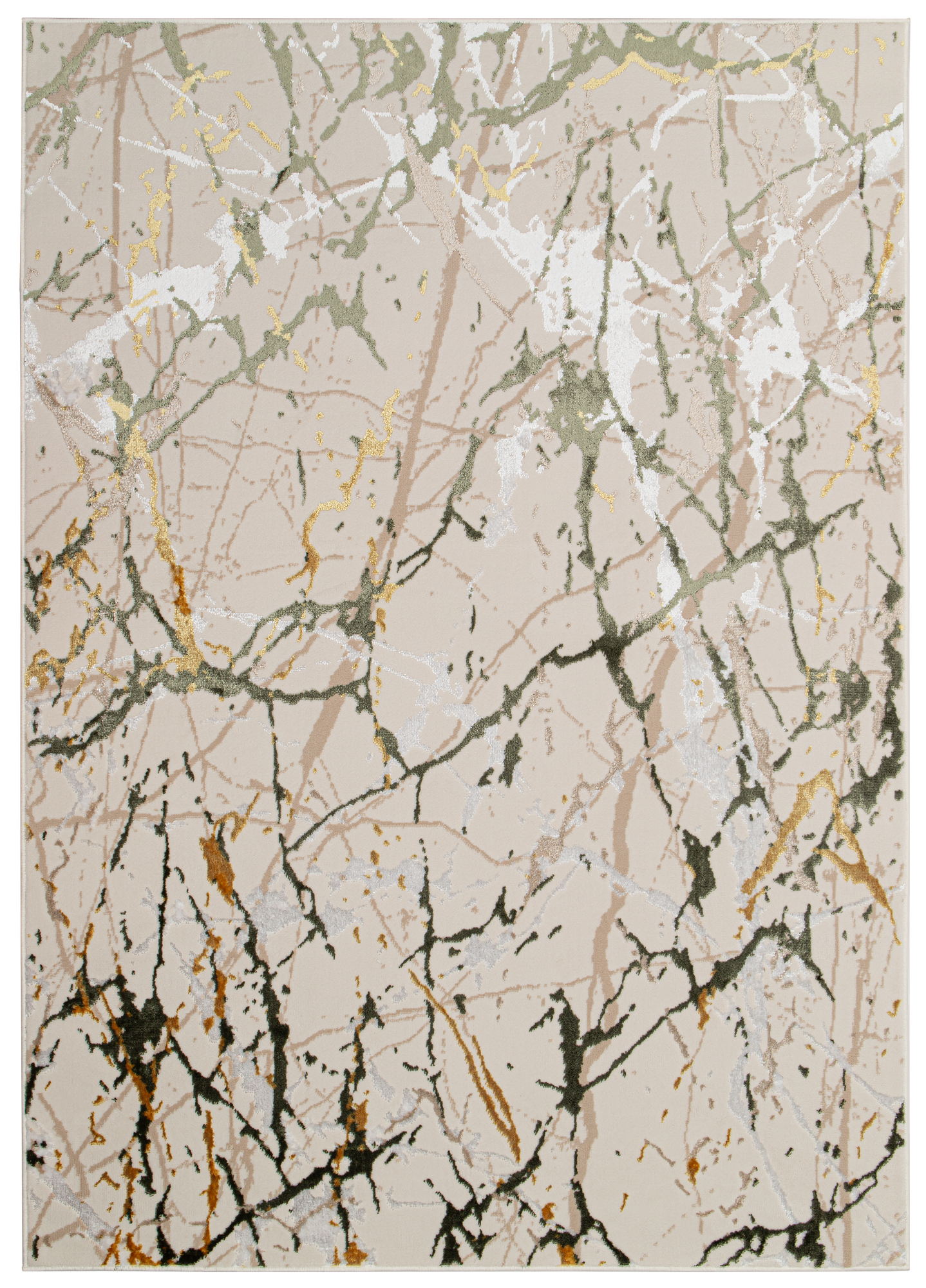 Ovaal Vloerkleed 200x300 Cm - Abstract Groen Grijs Geel Patroon Laagpolig Woonkamer Tapijt