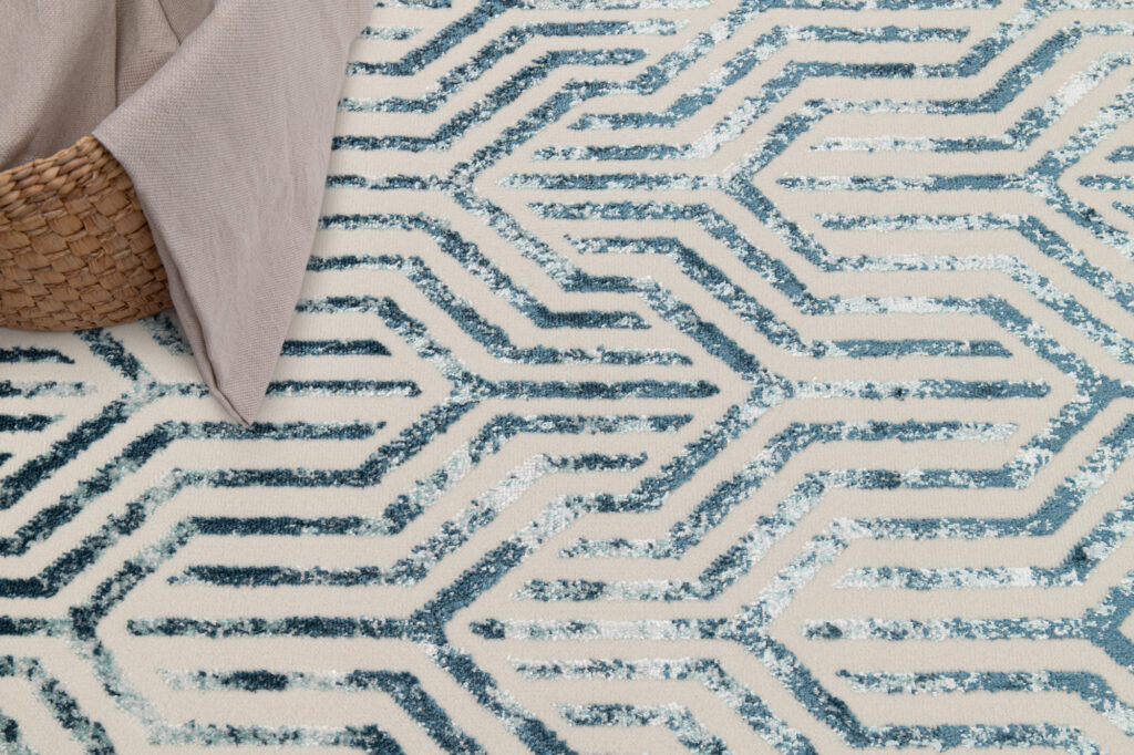 Vloerkleed Crystal Blauw Wit Lijnen 3D Effect