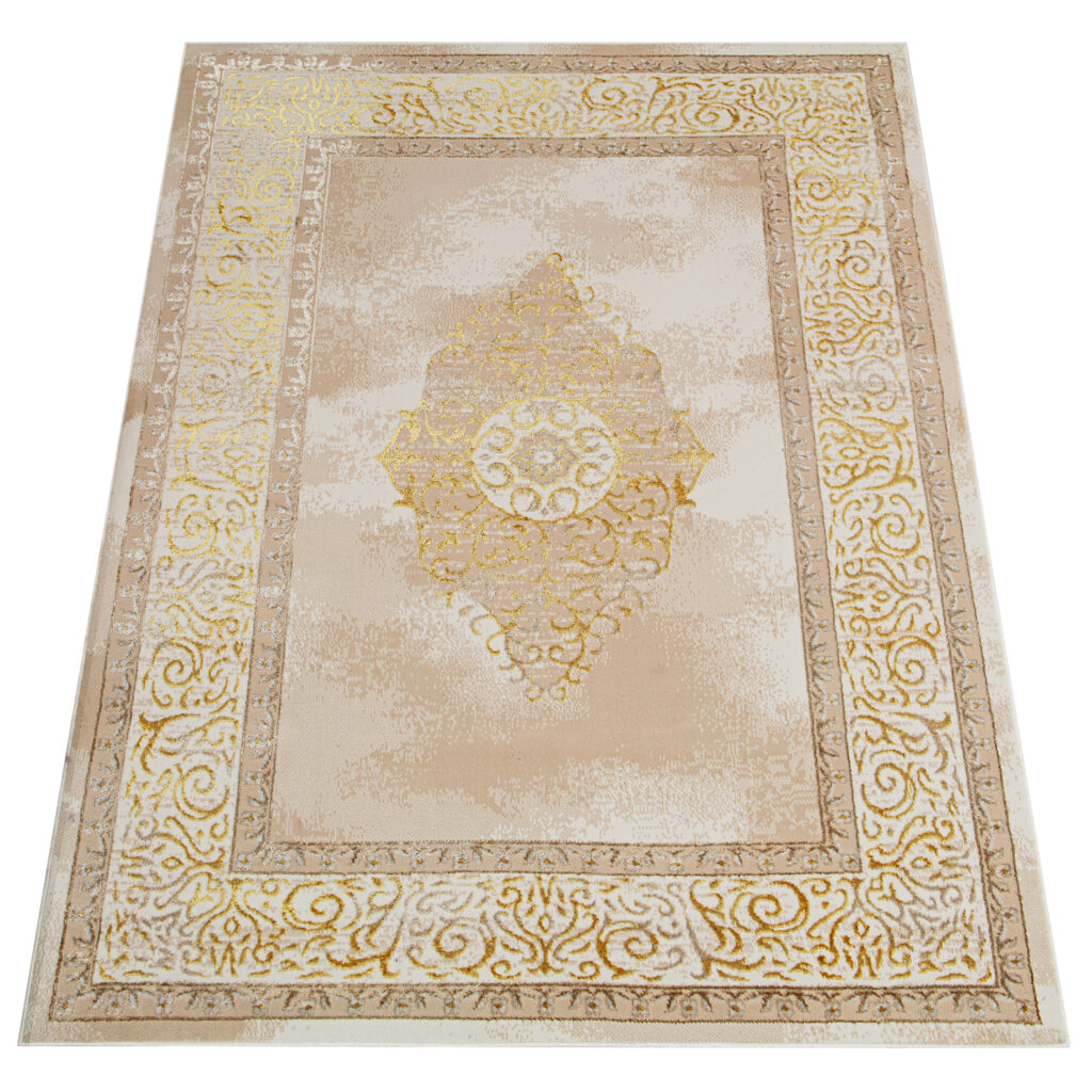 Vloerkleed Ares Goudkleur Beige Rozet Vintage