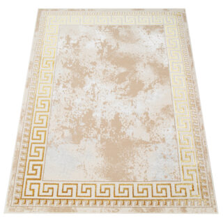 Vloerkleed Ares Goudkleur Beige Frame Abtract