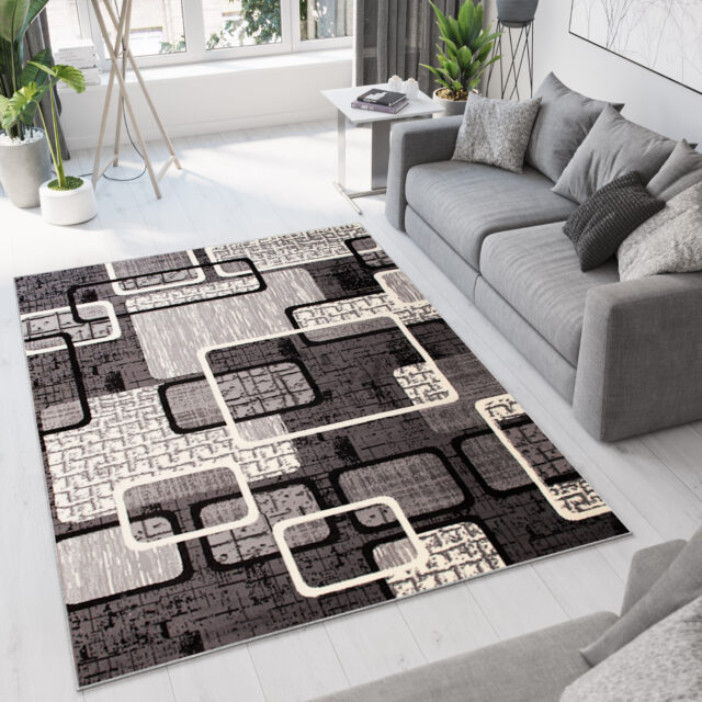 Vloerkleed Dream Grijs Zwart Geometrisch Rechthoeken
