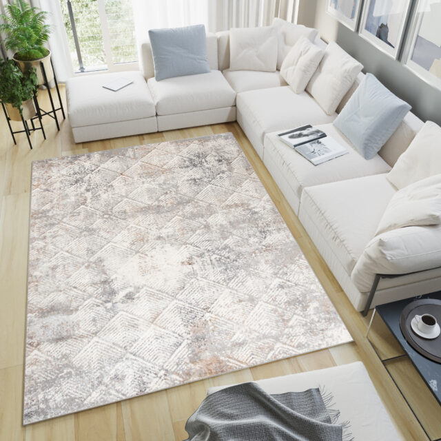 Vloerkleed Valley Grijs Beige Geometrisch Vierkant