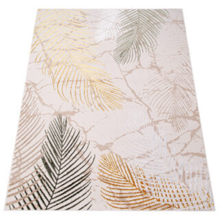 Vloerkleed Crystal Groen Goud Crème Bladeren 3D Effect