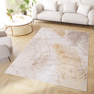 Vloerkleed Crystal Gold Bruin Creme Bladeren 3D Effect