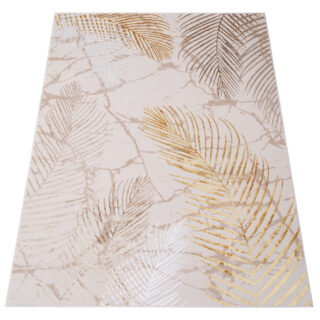 Vloerkleed Crystal Gold Bruin Creme Bladeren 3D Effect