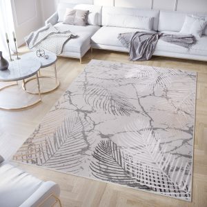 Vloerkleed Crystal Bruin Donkergrijze Bladeren 3D Effect