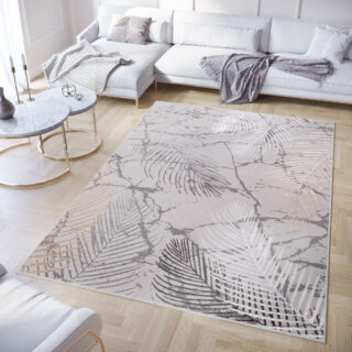 Vloerkleed Crystal Bruin Donkergrijze Bladeren 3D Effect