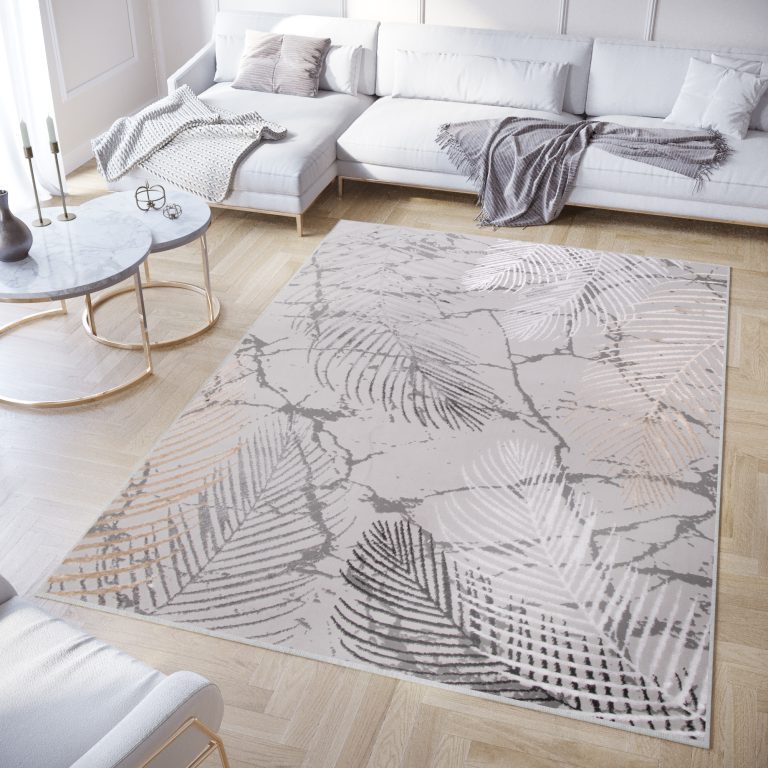 Vloerkleed Crystal Bruin Donkergrijze Bladeren 3D Effect