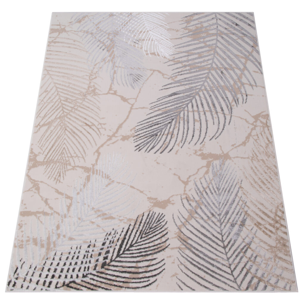 Vloerkleed Crystal Grijs Bruin Bladeren 3D Effect