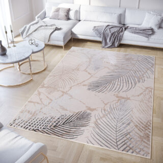 Vloerkleed Crystal Grijs Bruin Bladeren 3D Effect